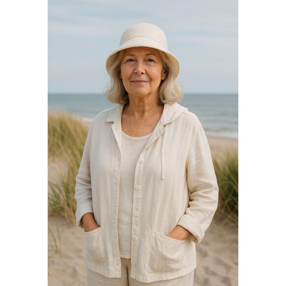 J Jill Women's White Hooded Cardigan Jacket XL Cotton Linen Coastal Cottage Boho - Picture 1 of 13